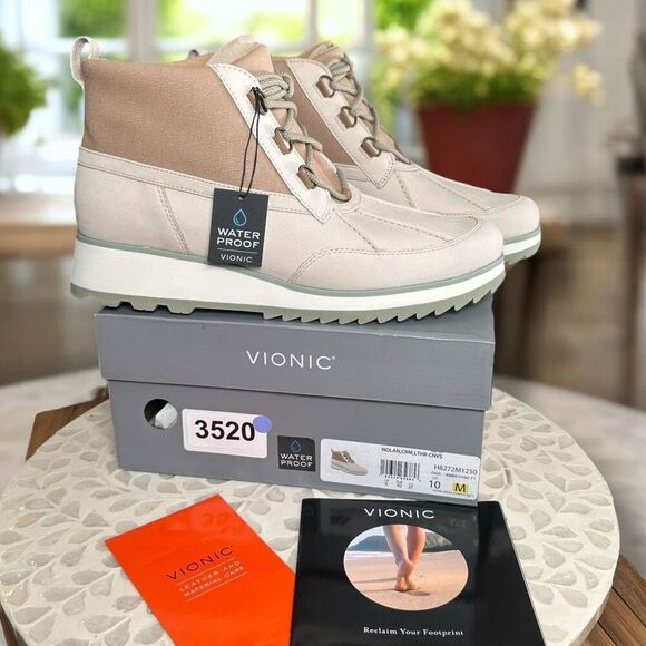 Vionic $170 Nolan Orthotic Waterproof Leather Canvas Arch Support Hiking Boots W - Picture 7 of 11